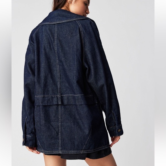NWOT Free People Denim Car Coat in Rinse Wash - Picture 5 of 5